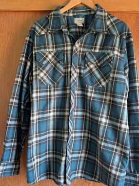 L.L. Bean Teal and Black Plaid Button-Front Shirt